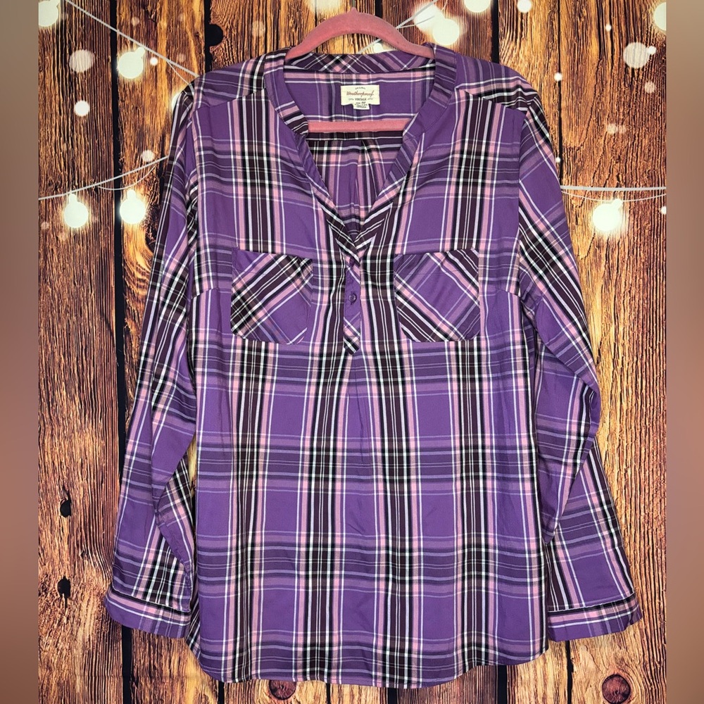 Weatherproof Purple Plaid Button Down Shirt